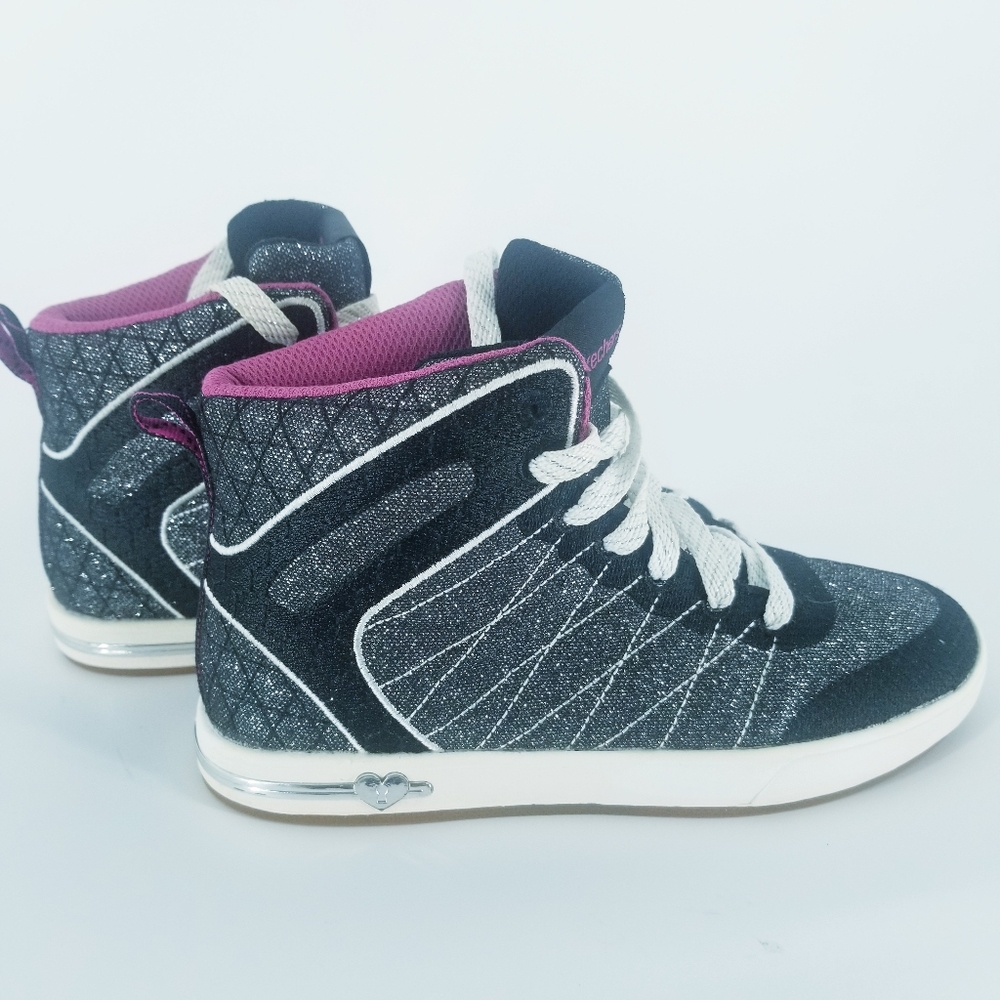 Skechers sparkle black/silver/pink high top size 2